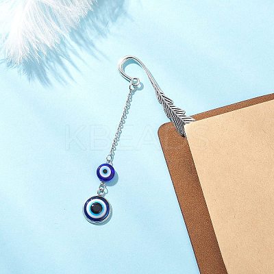 Tibetan Style Alloy Feather Bookmarks AJEW-JK00397-1