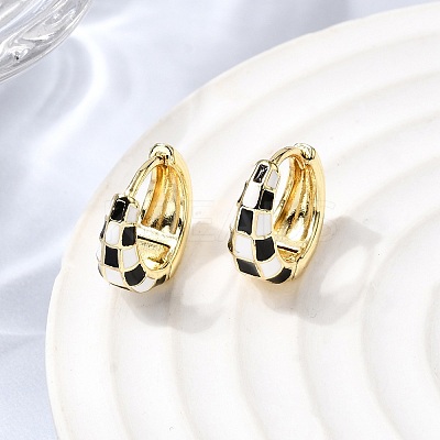 Tartan Pattern Brass Enamel Hoop Earrings for Women LS-EJEW-G460-01G-1