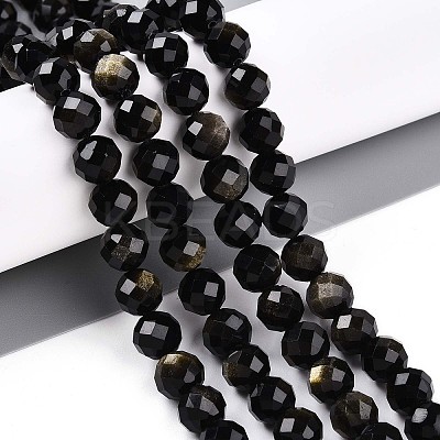 Natural Golden Sheen Obsidian Beads Strands G-S345-8mm-20-1
