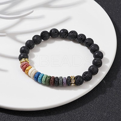 Dyed Colorful Natural Lava Rock Beaded Stretch Bracelets BJEW-JB09683-01-1