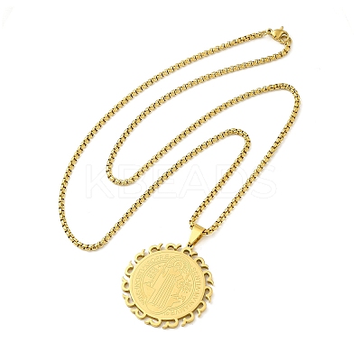 201 Stainless Steel Box Chain Saint Benedict Medal Pendant Necklaces for Women LS-NJEW-M008-01G-1