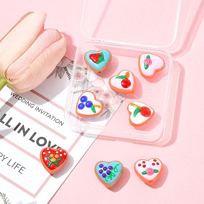 8Pcs 8 Colors Painted Glass Beads Enamel Beads Heart with Fruit LAMP-FS0001-51-1