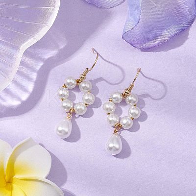 Plastic Pearl with Brass Dangle Earrings for Women EJEW-JE05991-1