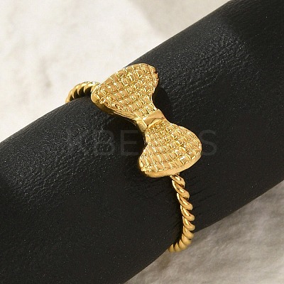 Bowknot 304 Stainless Steel Open Cuff Rings for Women RJEW-G338-08G-1