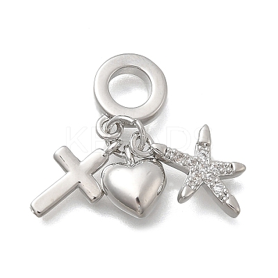 Brass Micro Pave Clear Cubic Zirconia European Dangle Charms KK-D431-033A-P-1