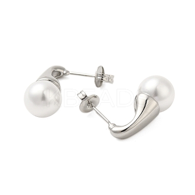304 Stainless Steel Shell Pearl Round Stud Earrings for Women EJEW-U020-27P-1