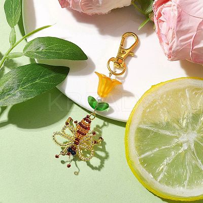 Bees Handmade Glass Seed Beads Pendants Decorations HJEW-MZ00069-01-1