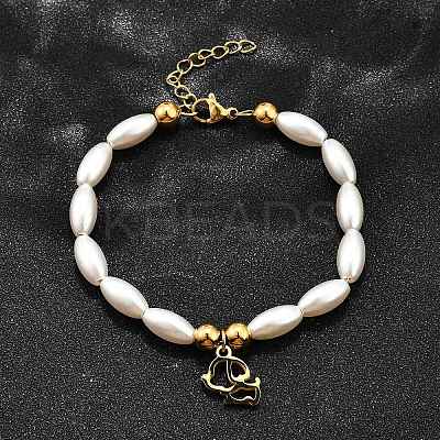 304 Stainless Steel Dog Charm Bracelets for Women BJEW-C098-10G-1