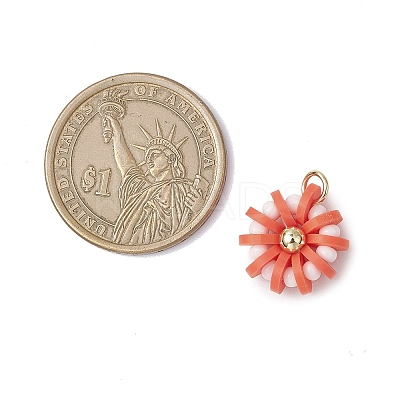 Handmade Polymer Clay & Glass Seed & Brass Pendants PALLOY-MZ00840-03-1