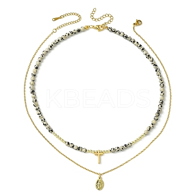 2Pcs 2 Style 304 Stainless Steel Virgin Mary & Cross Pendant Necklaces Set NJEW-JN04527-1