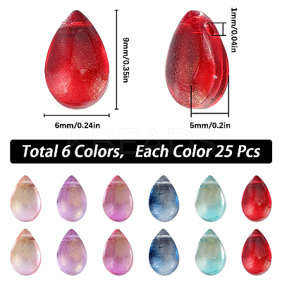 150Pcs 6 Colors Transparent Glass Beads GGLA-SC0001-17-1