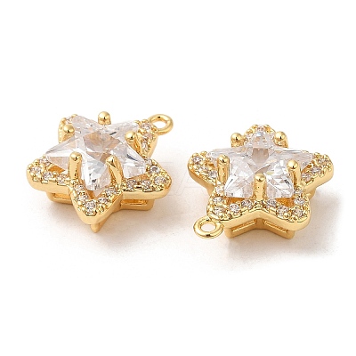 Brass and Clear Cubic Zirconia Pendants ZIRC-Q202-06G-1