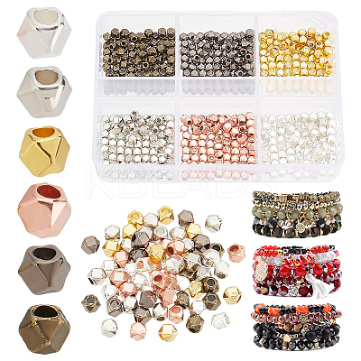 600Pcs 6 Colors Polyhedron Alloy Finding Beads FIND-AR0004-57-1