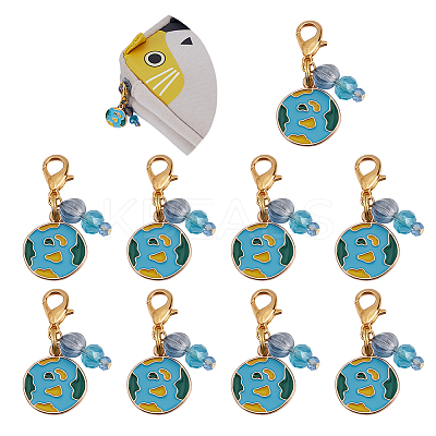 10Pcs Earth Alloy Sky Blue Enamel Pendant Decoration HJEW-FG00021-1
