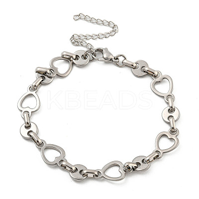 Non-Tarnish 304 Stainless Steel Heart Link Chains Bracelets for Men & Women LS-BJEW-D042-08P-1