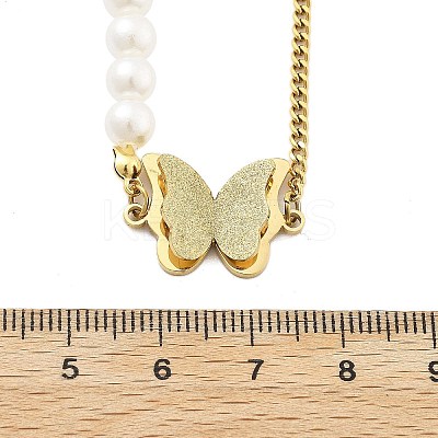 304 Stainless Steel & Plastic Pearl Butterfly Pendant Necklaces NJEW-U023-01G-1