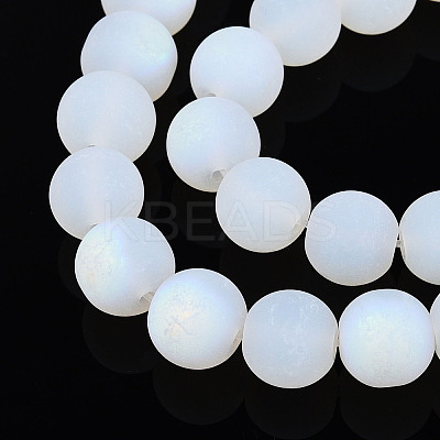 Frosted Imitation Jade Glass Beads Strands GLAA-T032-J8mm-MBB02-1