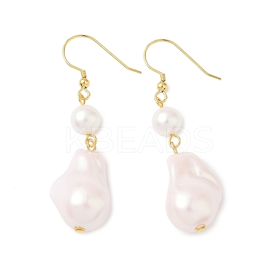Electroplated 304 Stainless Steel Imitation Pearl Dangle Earrings LS-EJEW-Z129-18G-1