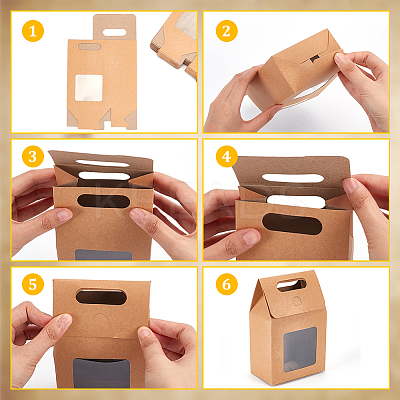 Folding Paper Gift Bags with Hole Handle and Plastic Visible Window ABAG-WH0044-35A-1