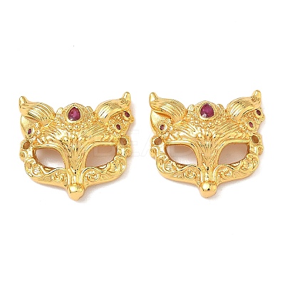 Brass Micro Pave Hot Pink Cubic Zirconia Fox Mask Connector Charms X-KK-H526-11G-01-1