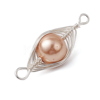 Copper Wire Wrapped Shell Pearl Connector Charms PALLOY-JF03114-01-1