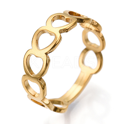Ion Plating(IP) 304 Stainless Steel Hollow Out Heart Adjustable Ring for Women RJEW-T027-11G-1
