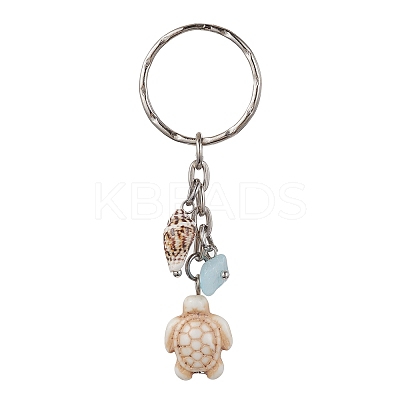 Synthetic Turquoise & Shell Pendant Keychain KEYC-JKC00654-1