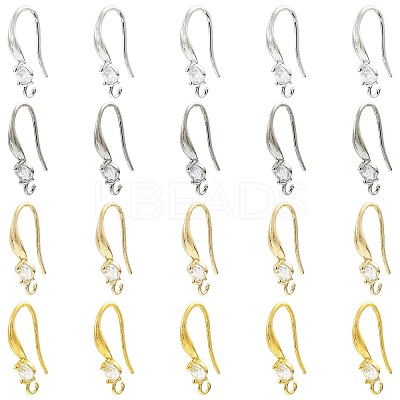 40Pcs 4 Colors Brass Micro Pave Clear Cubic Zirconia Hoop Earring Findings KK-CP0001-10-1