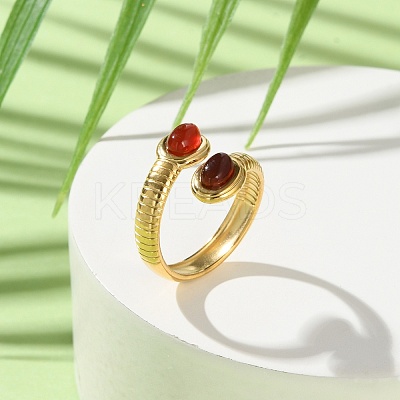 Oval Natural Red Agate & Amazonite & Rhodochrosite & Black Onyx & African Turquoise & Lapis Lazuli Finger Rings RJEW-Q004-04G-1