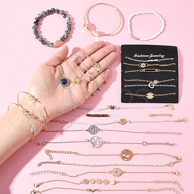 8Sets 8 Styles Iron Alloy Link Bracelets Set for Women BJEW-FS0001-10-1