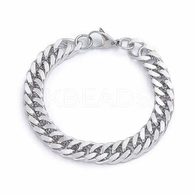 Tarnish Resistant Men's 304 Stainless Steel Diamond Cut Cuban Link Chain Bracelets X-BJEW-L673-002C-P-1