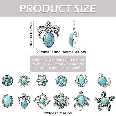 12Pcs 12 Styles Alloy Rhinestone & Resin Imitation Turquoise Snap Buttons BUTT-CJ0001-04-1