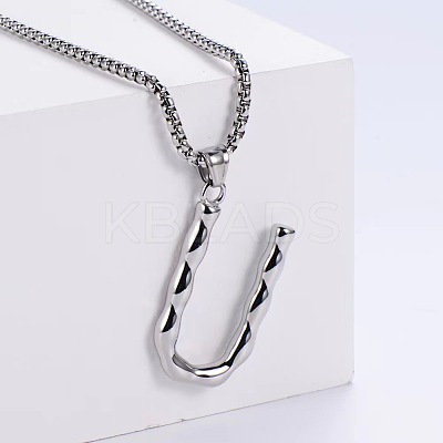 3Pcs 304 Stainless Steel Textured Letter Pendant Box Chain Necklaces LW4134-47-1