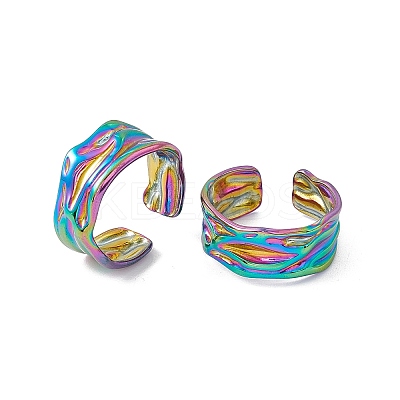 Ion Plating(IP) 304 Stainless Steel Twist Wave Open Cuff Ring for Women RJEW-C045-22M-1