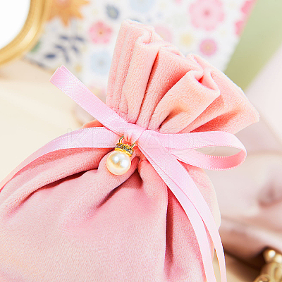 Velvet Jewelry Bags with Drawstring & Plastic Imitation Pearl LS-TP-CJC0001-03G-1