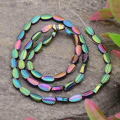 Electroplated Leaf Non-magnetic Synthetic Hematite Bead Strands G-E295-15E-1