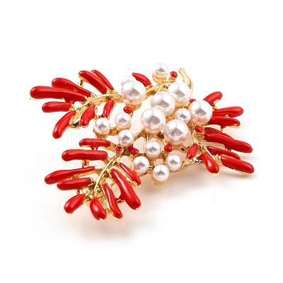 Coral Shape Alloy Brooch with Resin Pearl JEWB-O009-19-1
