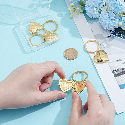 4Pcs Brass Heart Locket Keychain KEYC-UN00018-1