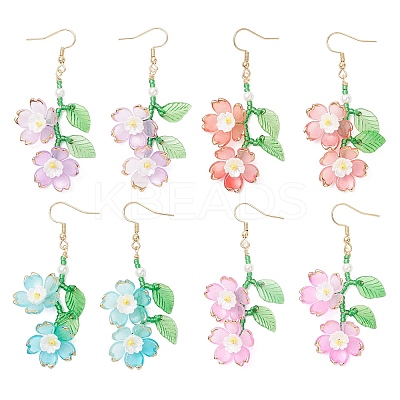 Acrylic Flower Dangle Earrings EJEW-MZ00588-1