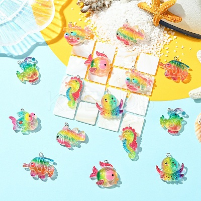16Pcs 8 Styles Ocean Theme Transparent Resin Pendants RESI-YW0004-97-1