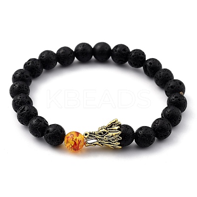 Men's Natural Lava Rock Stretch Beaded Bracelets BJEW-JB05429-02-1