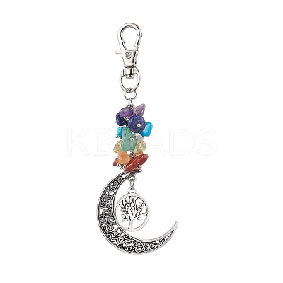 Natural & Synthetic Mixed Gemstone Chip Pendant Decorations HJEW-JM01685-04-1