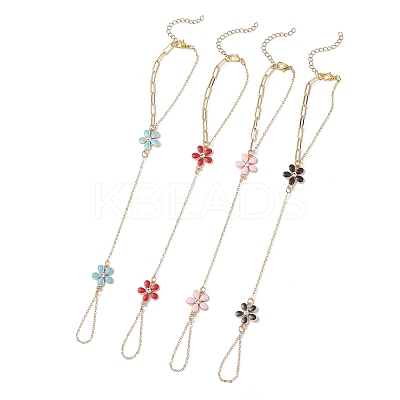 Alloy Enamel Flower Link Ring Bracelets BJEW-JB13261-1
