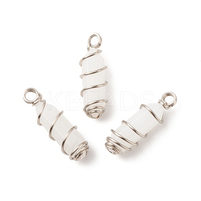 Natural White Jade Double Terminal Pointed Pendants PALLOY-JF01686-05-1