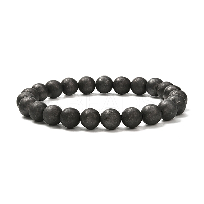8mm Matte Round Natural Shungite Beads Energy Power Stretch Bracelet for Men Women BJEW-JB07069-1