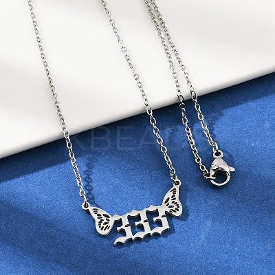 201 Stainless Steel Number 333 with Butterfly Wings Pendant Necklaces LS-NJEW-P332-01A-P-1