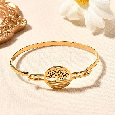 201 Stainless Steel Flat Round Link Bangles for Women LS-BJEW-R014-01G-01-1
