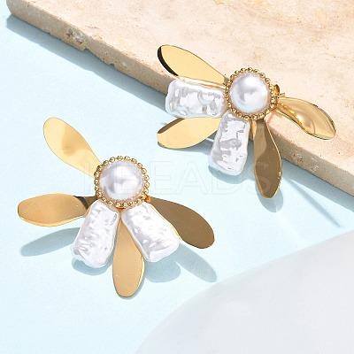 Flower 304 Stainless Steel Stud Earrings EJEW-C142-05G-1