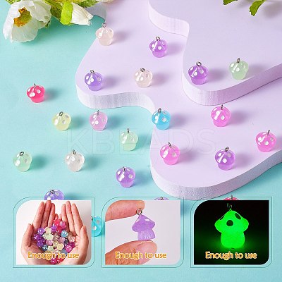 64Pcs 8 Colors Translucent Resin Pendant Colorful Night Glow Small Mushroom Pendant Creative Jewelry Accessories JX857A-1