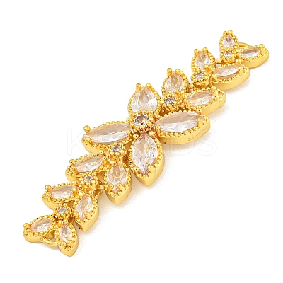 Brass Pave Clear Cubic Zirconia Flower with Leaf Links Connector Charms KK-P277-52G-01-1